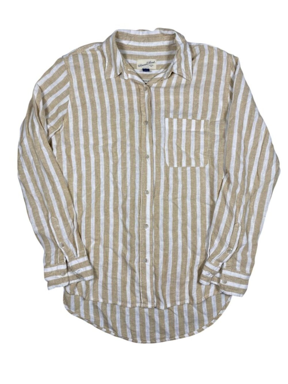 Universal Thread Striped Beige Long-Sleeve Button-Down Shirt Relaxed XS Linen - Picture 2 of 7
